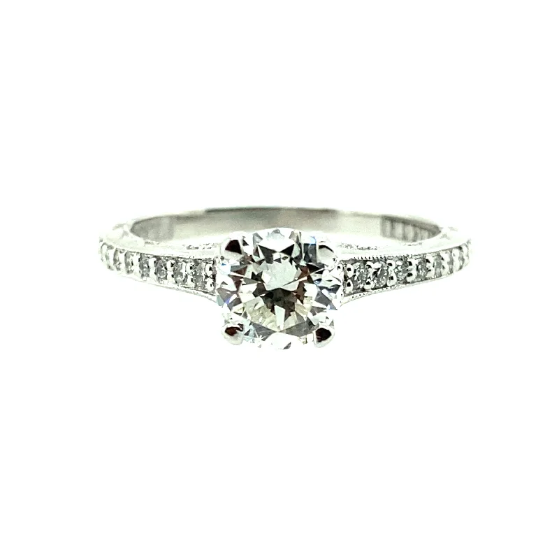 Ladies engagement rings vintage diamond-Estate 18K White Gold 0.95ctw Round Diamond Classic Engagement Ring by Tacori