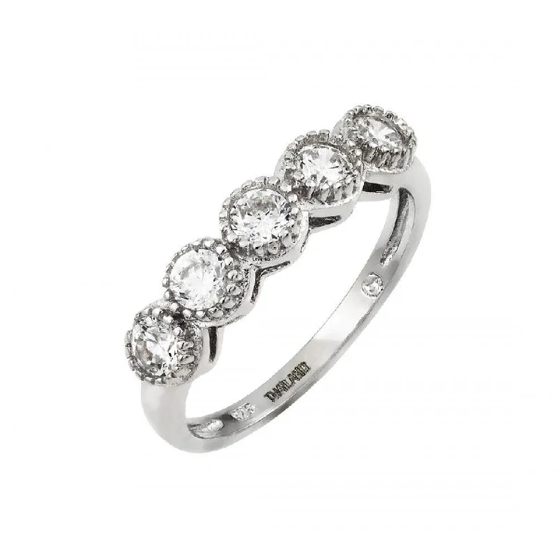 Silver 925 Rhodium Plated 5 Clear CZ Cluster Ring - STR01010