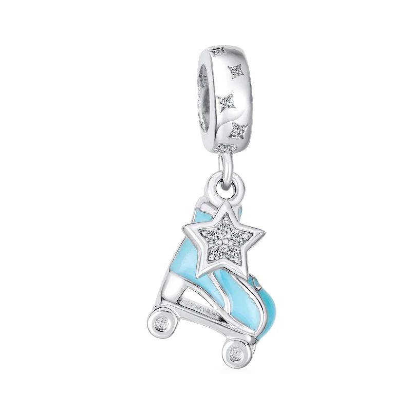 Ladies bracelets Victorian era styles-Blue Roller Skates Charm Bead for European Bracelet - Enamel Sterling Silver