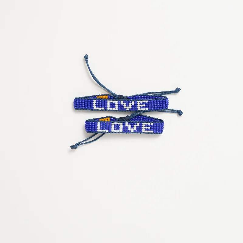 Ladies bracelets moonstone glow styles-FINAL SALE: Big & Kid Woven LOVE Bracelet Pack - Blue