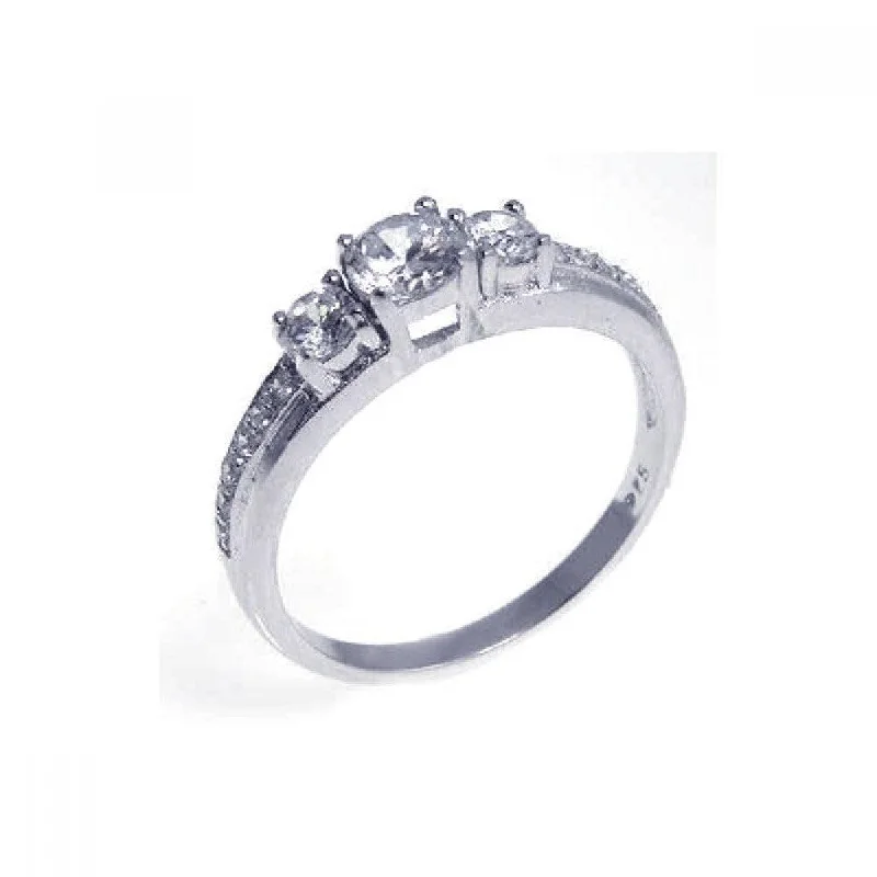 Ladies rings star motif accents-Silver 925 Rhodium Plated CZ Past Present Future Ring - STR00550