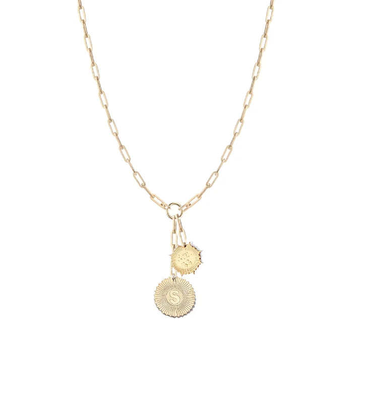 Ladies necklaces art deco necklaces-Vesta Initial and Constellations  Medallion Necklace