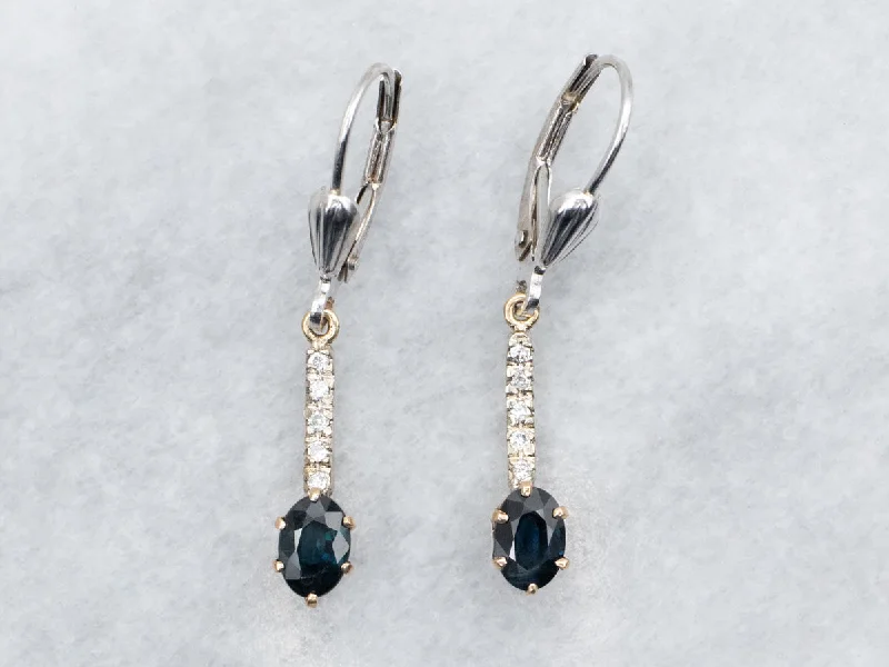 Ladies earrings affordable price range-Sapphire and Diamond Drop Earrings