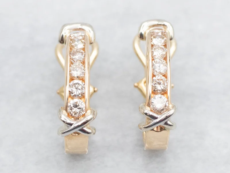 Ladies earrings seasonal discount offers-Modern Two Tone Gold Diamond Earrings