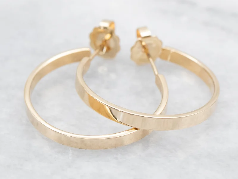 Ladies earrings lightweight comfort designs-Flat Gold Hoop Earrings with Stud Backs