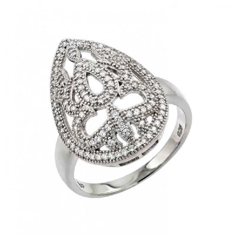 Ladies rings brass vintage styles-Silver 925 Rhodium Plated Micro Pave CZ Ring - GMR00017