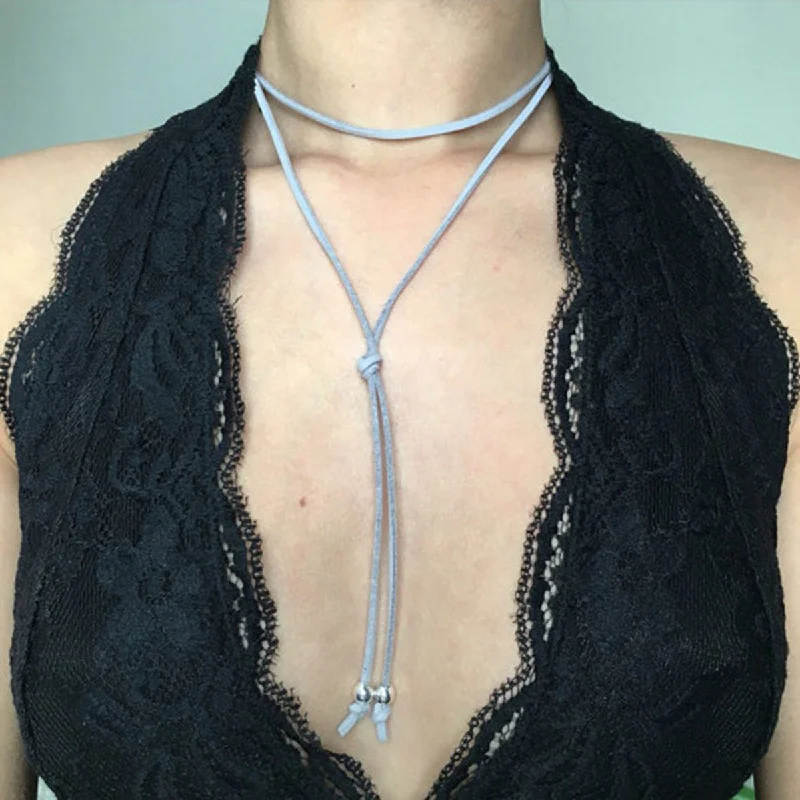 Ladies necklaces mid-century modern looks-Sexy Sparkles Light Blue Velvet Choker Necklace for Women Girls Gothic Choker Bolo Tie Chokers