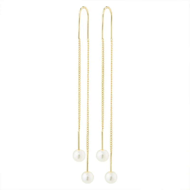 Ladies earrings personalized touch options-Euonia Gold Plated Pull Through Pearl Earrings