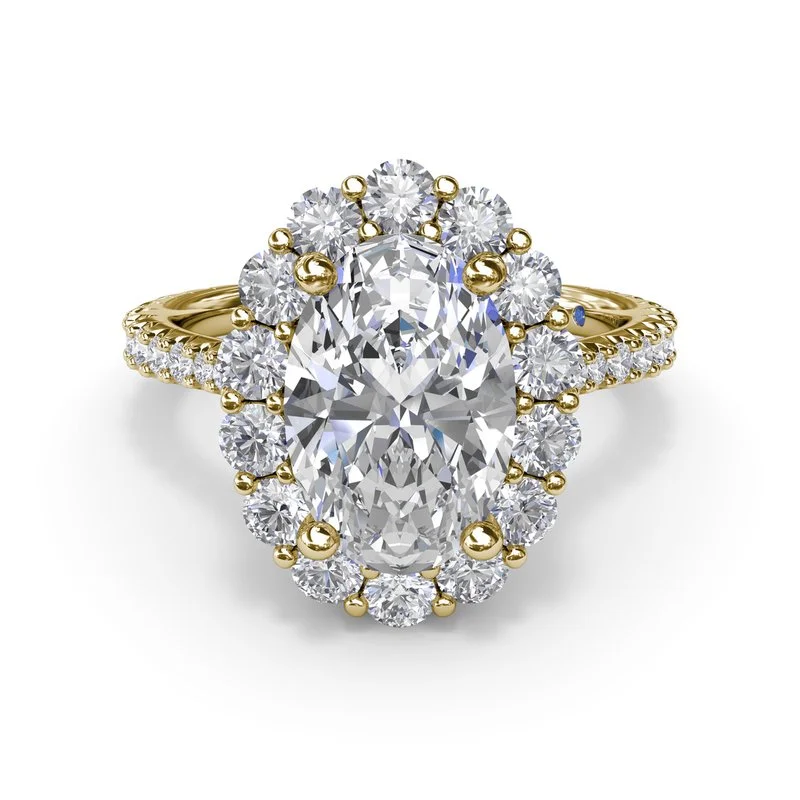 Ladies engagement rings floral diamond cuts-Floral Halo Diamond Engagement Ring