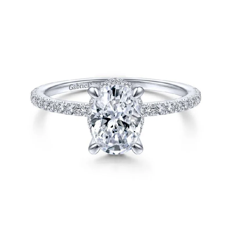 Ladies engagement rings lab-grown diamonds-Hart - 14K White Gold Hidden Halo Oval Diamond Engagement Ring (Setting Only)