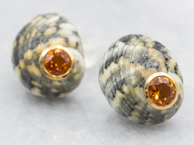 Ladies earrings monochromatic styles-Trianon Citrine and Shell Stud Earrings