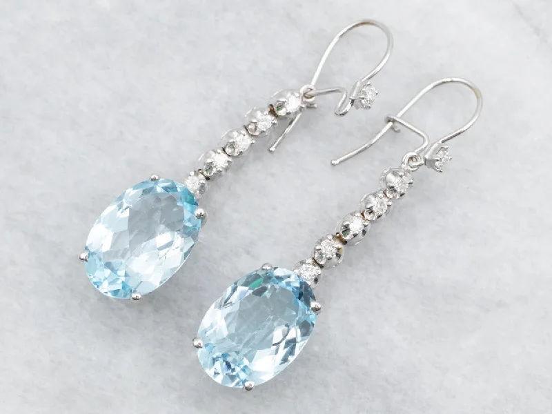 Ladies earrings cyberpunk style earrings-White Gold Blue Topaz and Diamond Drop Earrings