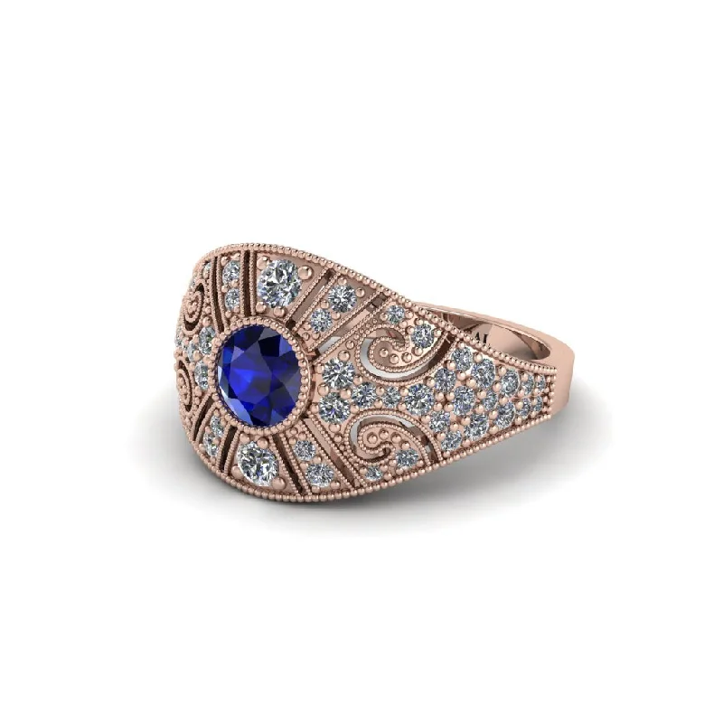 Ladies engagement rings fair trade solitaires-Sapphire Vertical Three Stone Vintage Engagement Ring - Vivienne No. 14