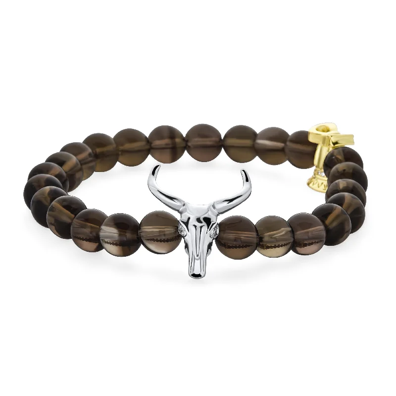 Ladies bracelets cultural heritage designs-Texas Longhorn Stretch Bracelet with Brown Beads