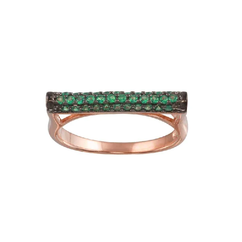 Ladies rings durable craft designs-Rose Gold Plated 925 Sterling Silver Green CZ Ring - BGR01298