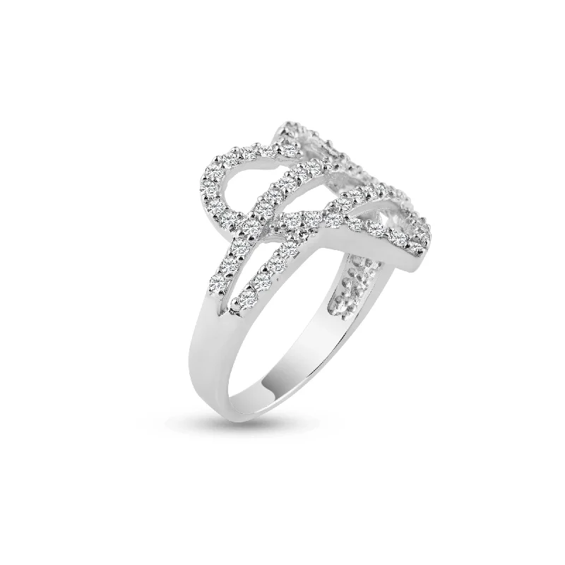 Ladies rings modern sleek appeal-Silver 925 Rhodium Plated Pave Set CZ Open Heart Ring - AAR0070