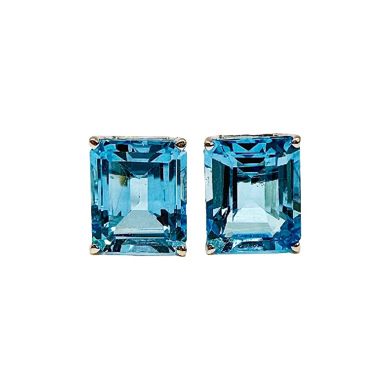 Ladies earrings Chinese symbol styles-14K White Gold Stud Earrings with Rectangular Topaz