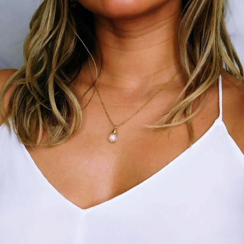 Ladies necklaces top jewelry brands-Clear Quartz Drop Necklace