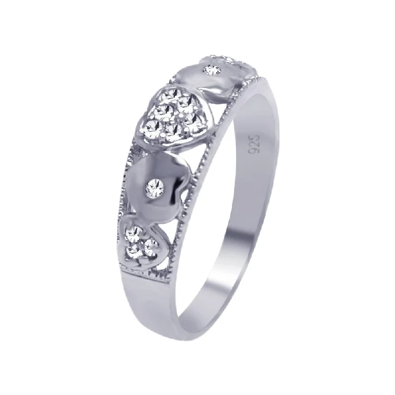 Ladies rings European-inspired flair-Silver 925 Rhodium Plated Pave Clear CZ Heart Ring - AAR0028