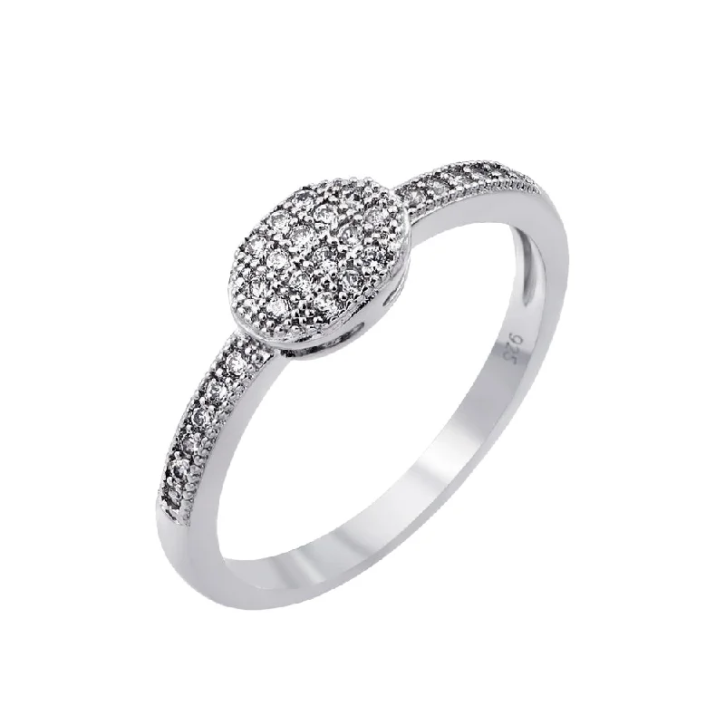 Ladies rings party wear glamour-Silver 925 Rhodium Plated Clear Inlay CZ Oval Ring - BGR00786