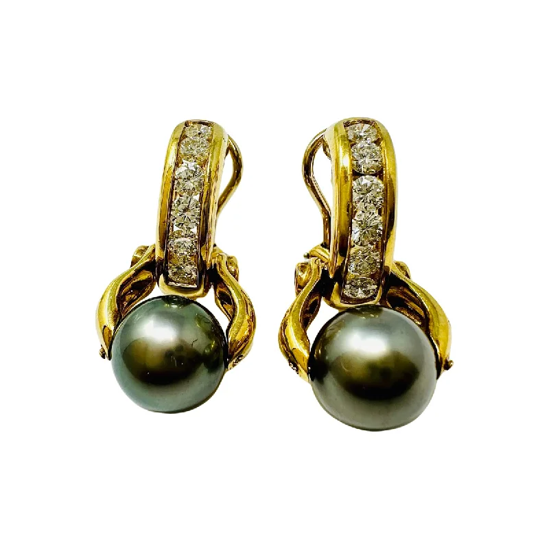 Ladies earrings sapphire stone designs-Susan Berman 18K Gold Earrings with Tahitian Pearl