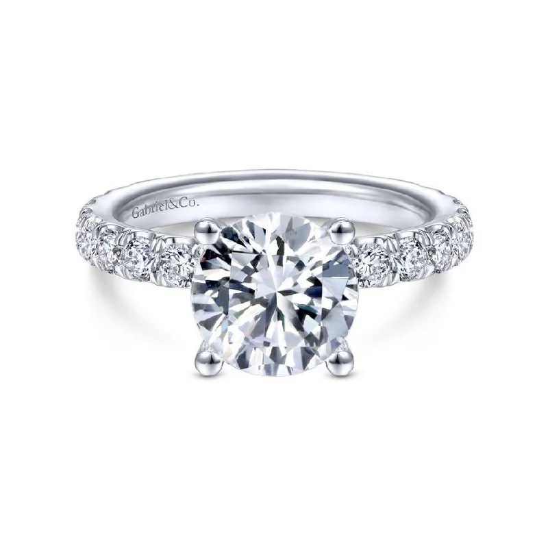 Ladies engagement rings eternity diamond-Ulani - 14K White Gold Round Diamond Engagement Ring (Setting Only)