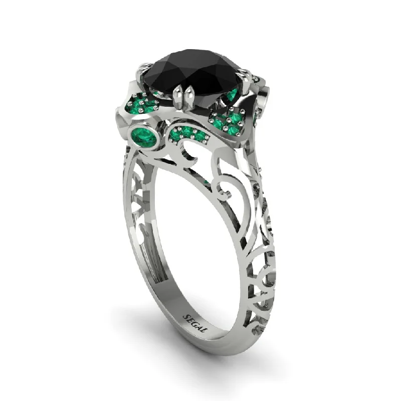 Ladies engagement rings 2025 trends-Black Diamond Ornate Filigree Engagement Ring - Evie No. 24