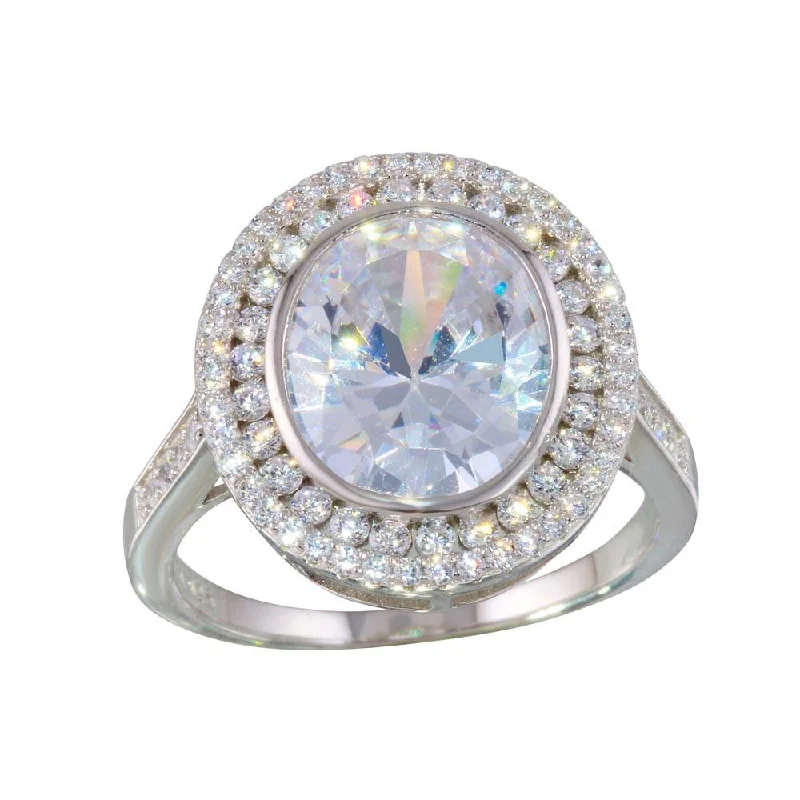 Ladies rings faceted gem rings-Rhodium Plated 925 Sterling Silver Round CZ Ring - STR01088