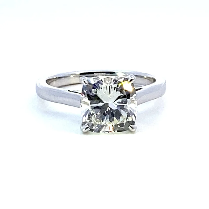 Ladies engagement rings dainty designs-14K White Gold 3.07ctw Square Cushion Lab Diamond Solitaire Engagement Ring