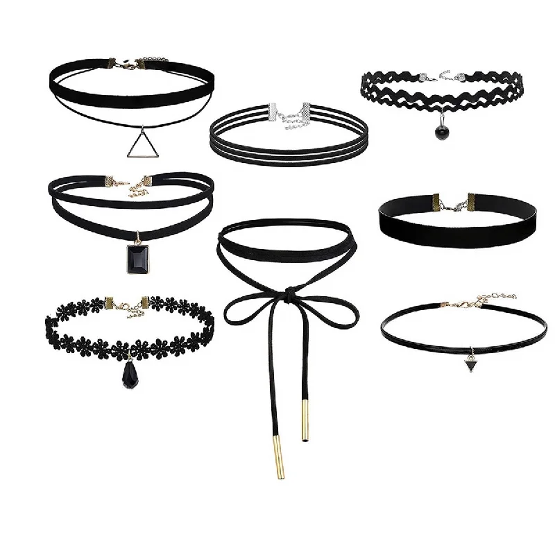 Ladies necklaces affordable price range-Sexy Sparkles 8PCS Womens Black Velvet Choker Necklace for Girls Lace Choker Necklace (8 Pcs a set)