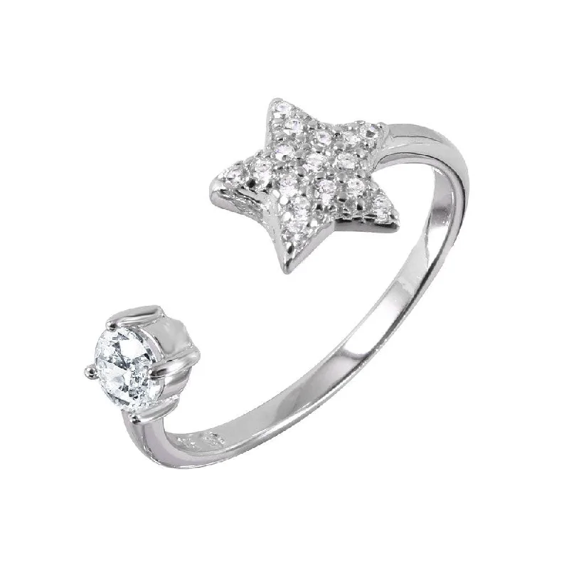 Ladies rings light feel styles-Silver 925 Rhodium Plated CZ Star Open Ring - BGR00988