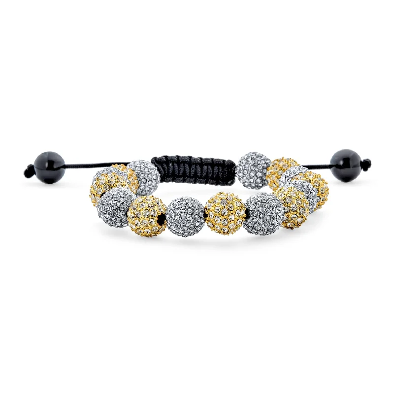 Ladies bracelets cultural heritage designs-Silver Gold Two Tone Strand Bracelet with 10MM Pave Crystal Disco Ball for Men