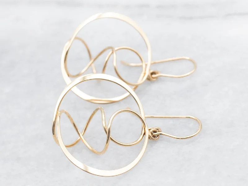 Ladies earrings delicate drop styles-Twisting Polished Gold Circle Drop Earrings