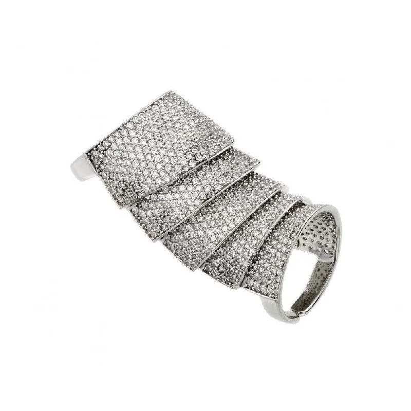 Ladies rings Valentine’s Day specials-Silver 925 Rhodium Plated Armadillo Shell Pave Ring - GMR00027