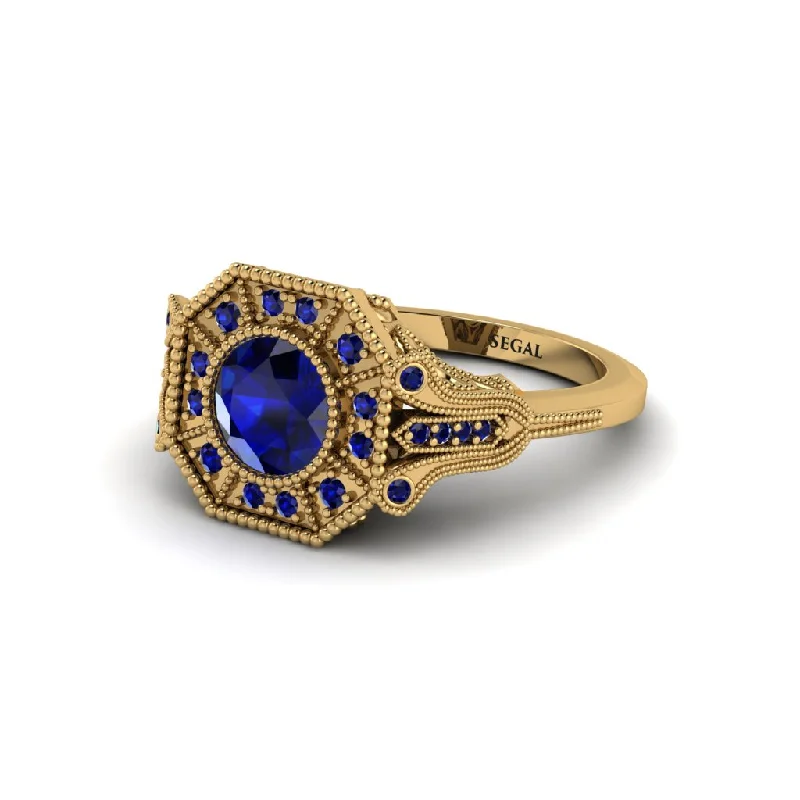 Ladies engagement rings store locations-Sapphire 14K Gold Art Deco Engagement Ring - Erin No. 73