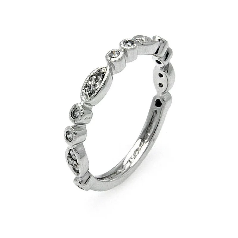 Ladies rings physical store locations-Silver 925 Rhodium Plated Clear CZ Marquise and Round Shaped Ring - BGR00504