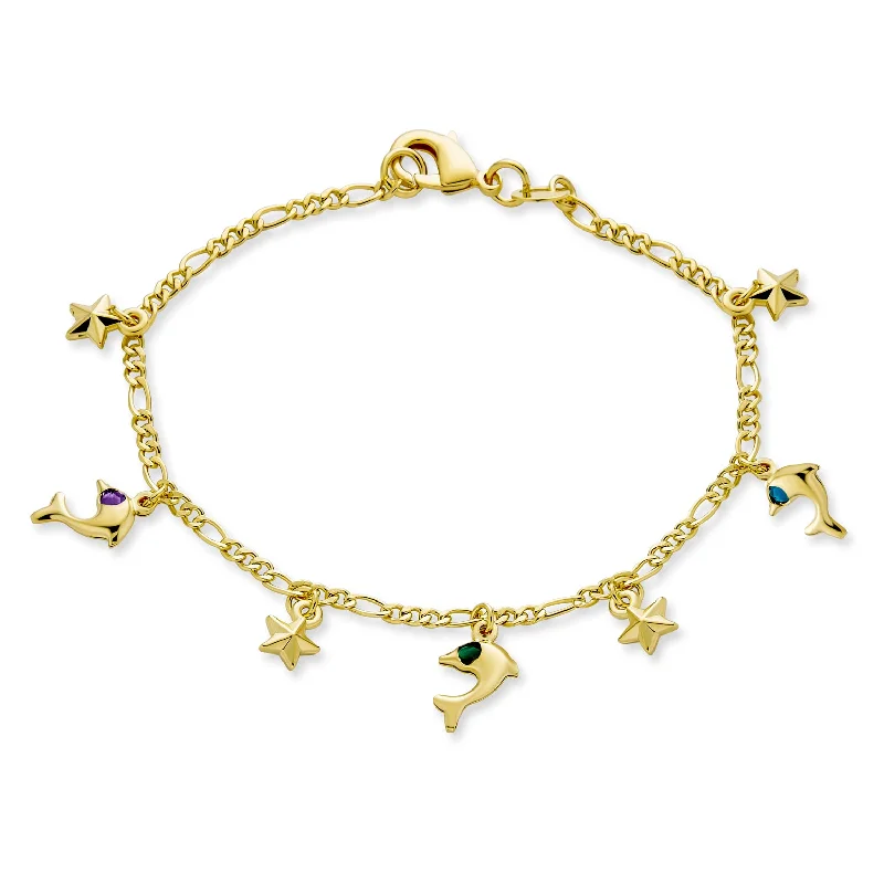 Ladies bracelets minimalist gold bands-Vacation Nautical Anchor Starfish Charm Bracelet 18K Gold Plated