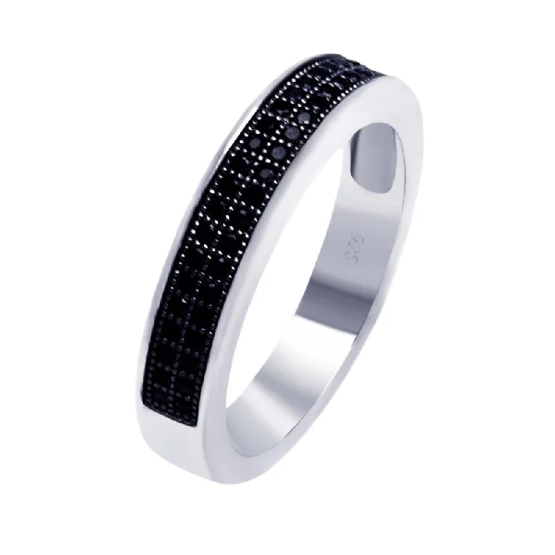 Ladies rings muted tone rings-Silver 925 Rhodium Plated Half Micro Pave Black CZ Ring - ACR00052