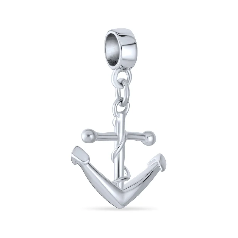 Ladies bracelets smart buying advice-Nautical Boat Anchor Travel Dangle Charm Bead Sterling Silver for Bracelets