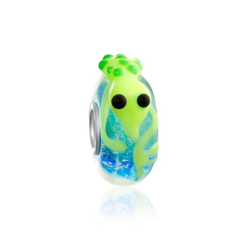 Ladies bracelets resin accent styles-Lime Green Lizard Glass Charm Bead for European Bracelet