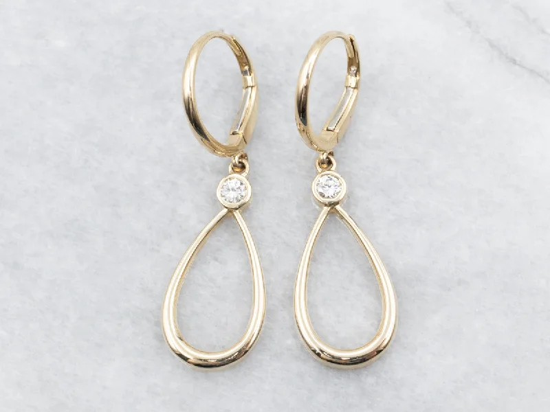 Ladies earrings futuristic design styles-Minimalist Gold Diamond Teardrop Drop Earrings