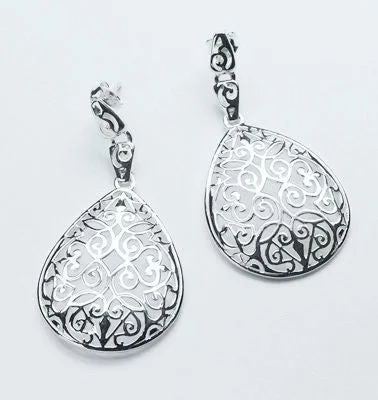 Ladies earrings arrow pattern styles-Southern Gates Teardrop Scroll Earrings in Sterling Silver.