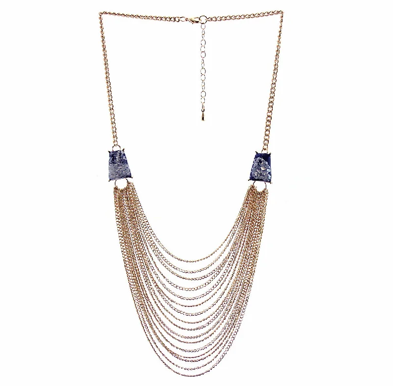 Ladies necklaces Indian-inspired styles-Multiple Strand Bib Necklace - Dark Blue