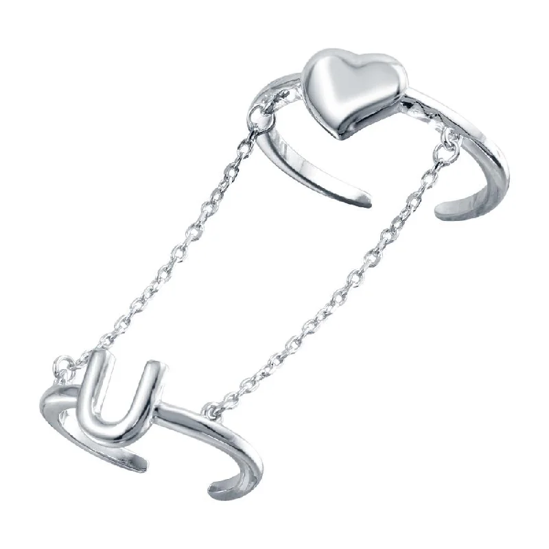 Ladies rings middle finger looks-Rhodium Plated 925 Sterling Silver Heart and U Slave Ring - BGR01023