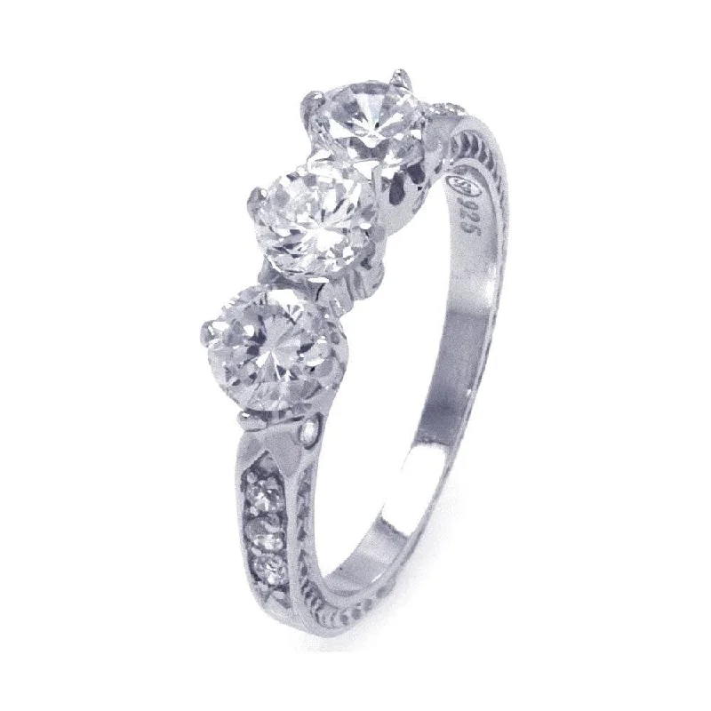 Ladies rings embossed design rings-Silver 925 Rhodium Plated CZ Past Present Future Ring - STR00774