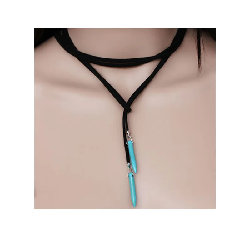 Ladies necklaces casual chic vibes-Sexy Sparkles Velvet Black & Turquoise Choker Necklace for Women Girls Gothic Choker Bolo Tie Chokers