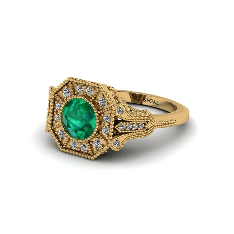 Ladies engagement rings luxury diamond bands-Emerald 14K Gold Art Deco Engagement Ring - Erin No. 4