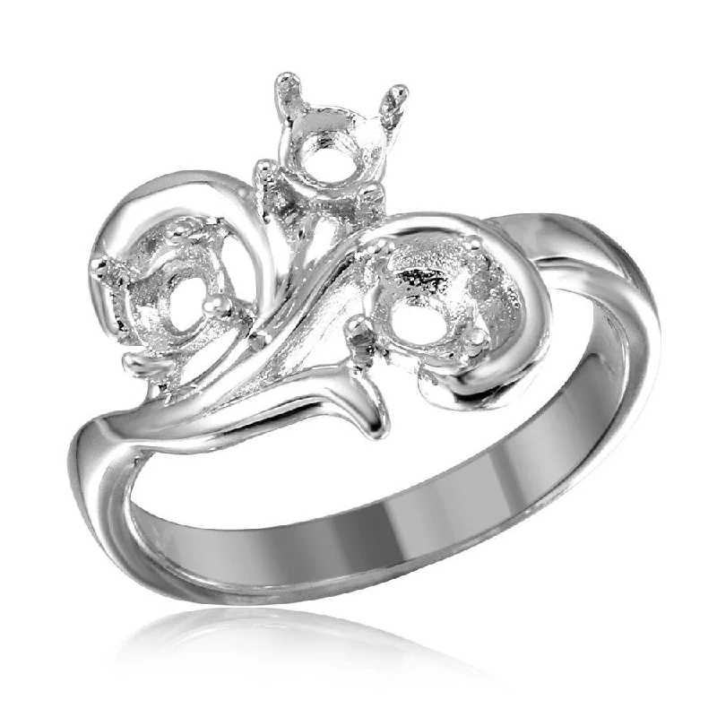 Ladies rings custom engraving options-Silver 925 Rhodium Plated Vine Design 3 Stones Mounting Ring - BGR01207