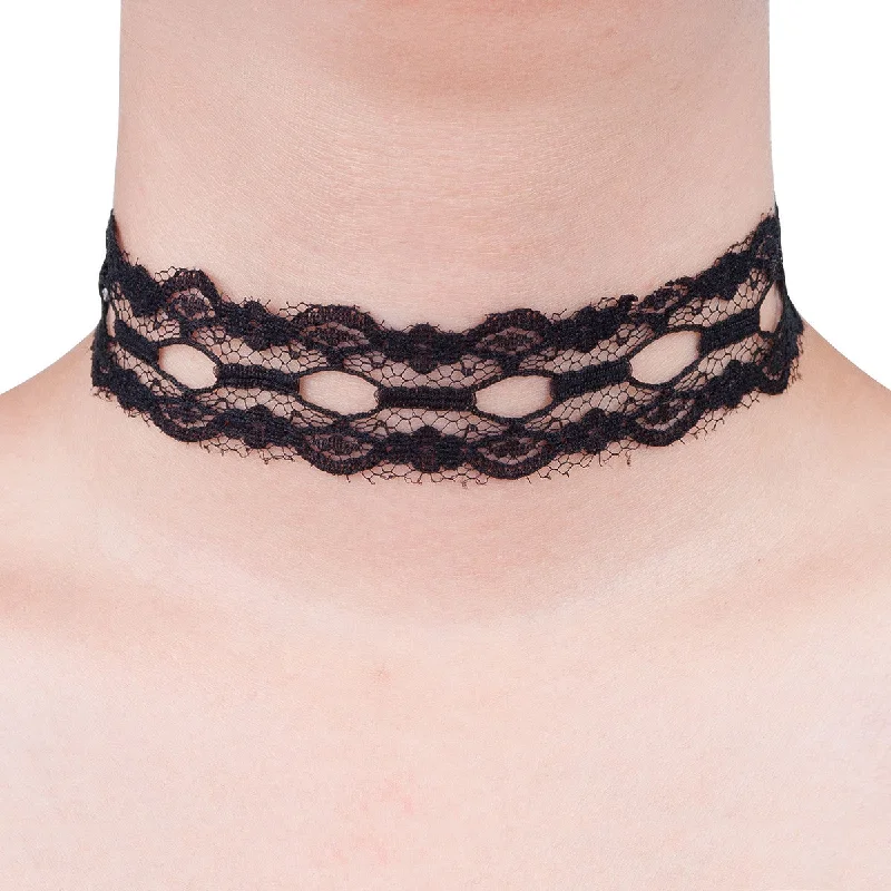 Ladies necklaces rococo elegance necklaces-Sexy Sparkles Black Lace Choker Necklace for Women Girls